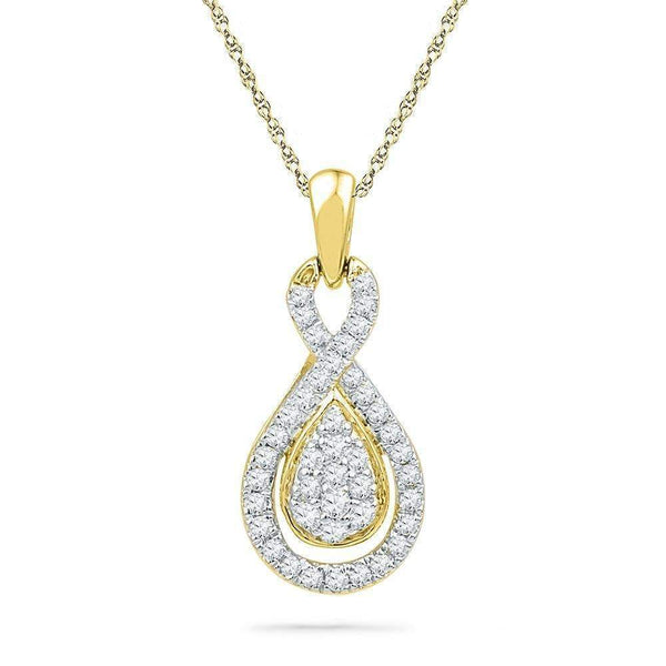 10kt Yellow Gold Womens Round Diamond Teardrop Cluster Pendant 1-3 Cttw-Gold & Diamond Pendants & Necklaces-JadeMoghul Inc.