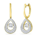 10kt Yellow Gold Womens Round Diamond Teardrop Moving Twinkle Dangle Earrings 1-2 Cttw-Gold & Diamond Earrings-JadeMoghul Inc.