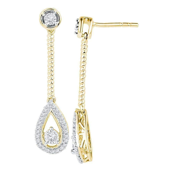 10kt Yellow Gold Women's Round Diamond Teardrop Screwback Dangle Earrings 1-4 Cttw - FREE Shipping (USA/CAN)-Gold & Diamond Earrings-JadeMoghul Inc.