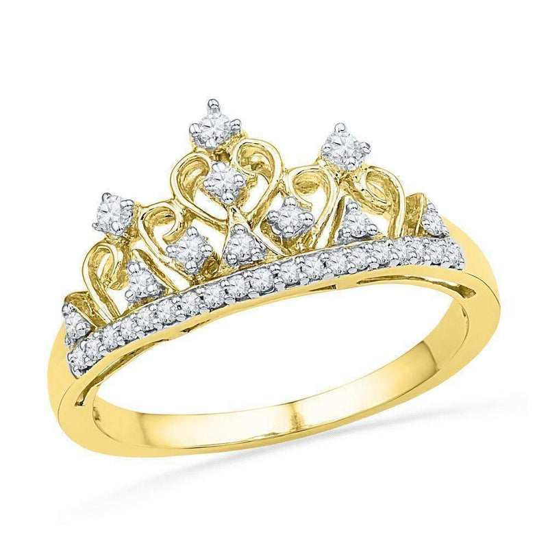 10kt Yellow Gold Women's Round Diamond Tiara Crown Band Ring 1/5 Cttw - FREE Shipping (US/CAN)-Gold & Diamond Fashion Rings-6.5-JadeMoghul Inc.