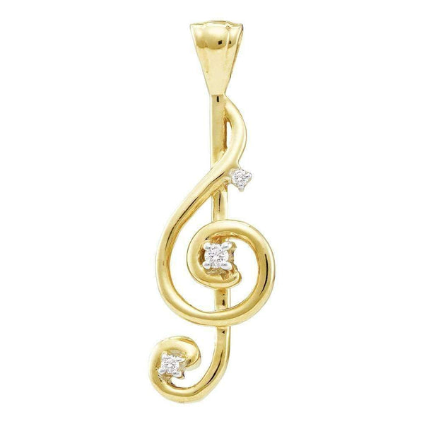 10kt Yellow Gold Women's Round Diamond Treble Clef Music Note Pendant 1-20 Cttw - FREE Shipping (US/CAN)-Gold & Diamond Pendants & Necklaces-JadeMoghul Inc.