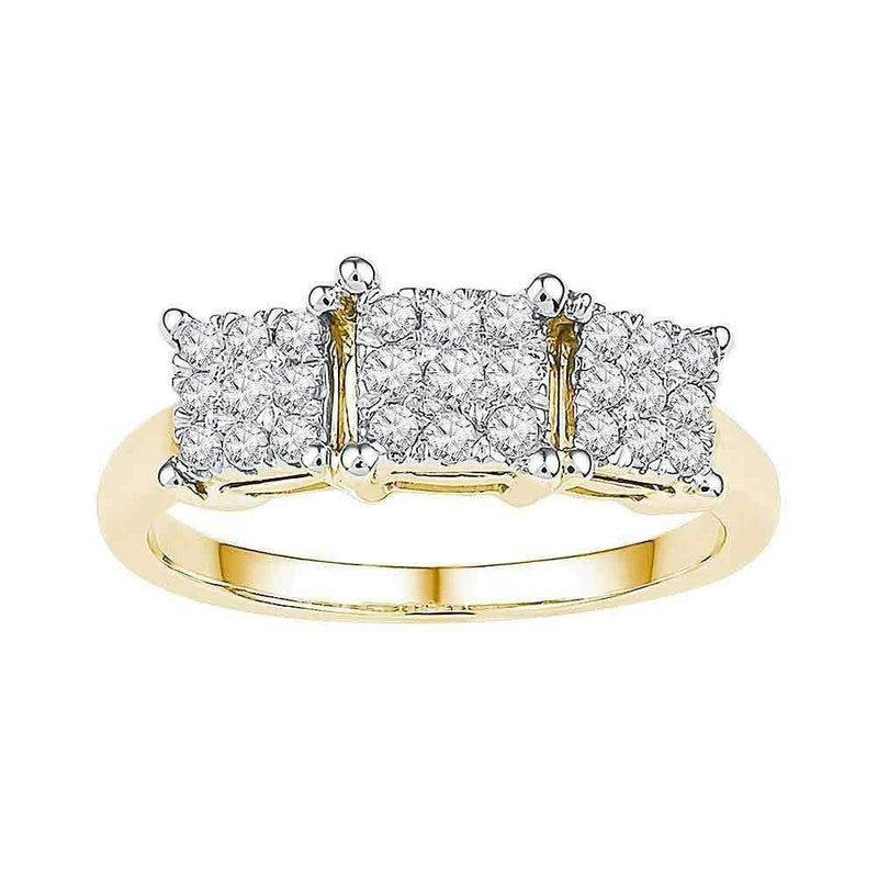 10kt Yellow Gold Women's Round Diamond Triple Cluster Bridal Wedding Engagement Ring 1-4 Cttw - FREE Shipping (USA/CAN)-Gold & Diamond Engagement & Anniversary Rings-JadeMoghul Inc.