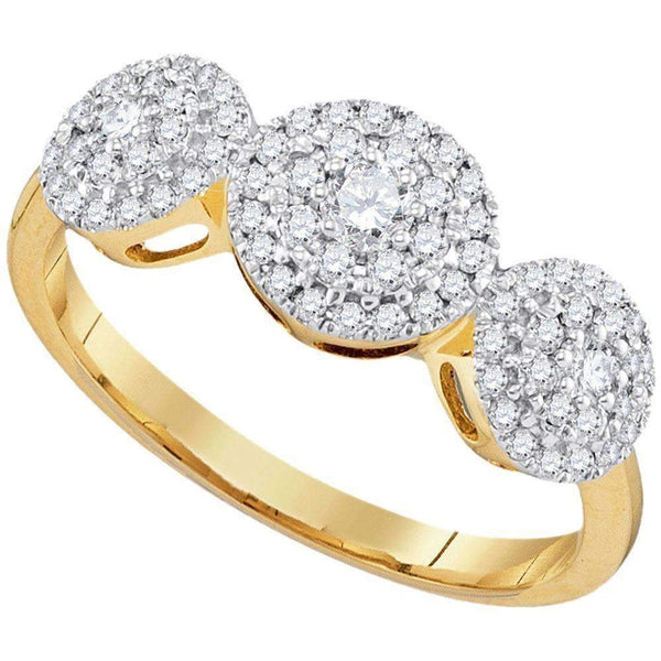 10kt Yellow Gold Women's Round Diamond Triple Cluster Fashion Ring 1/2 Cttw - FREE Shipping (US/CAN)-Gold & Diamond Cluster Rings-5-JadeMoghul Inc.