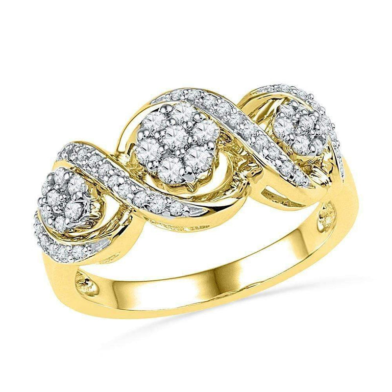 10kt Yellow Gold Women's Round Diamond Triple Flower Cluster Ring 1/3 Cttw - FREE Shipping (US/CAN)-Rings And Bands-5-JadeMoghul Inc.