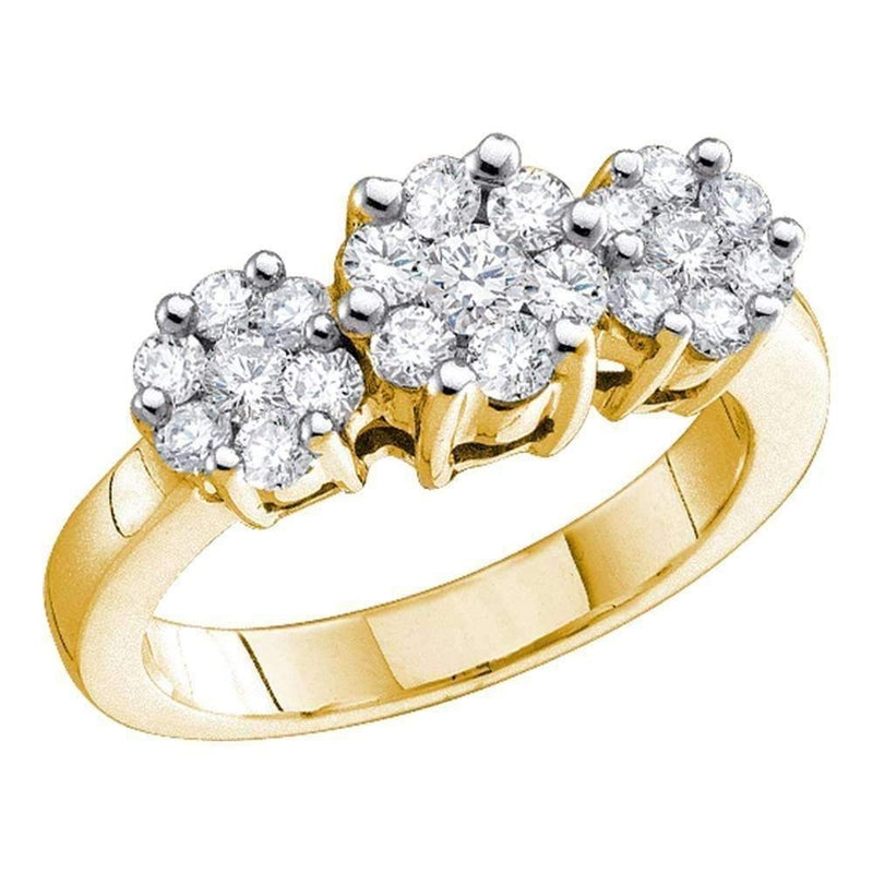 10kt Yellow Gold Women's Round Diamond Triple Flower Cluster Ring 1/4 Cttw - FREE Shipping (US/CAN)-Gold & Diamond Cluster Rings-5-JadeMoghul Inc.