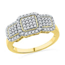 10kt Yellow Gold Women's Round Diamond Triple Frame Cluster Ring 1/2 Cttw - FREE Shipping (US/CAN)-Gold & Diamond Cluster Rings-5-JadeMoghul Inc.