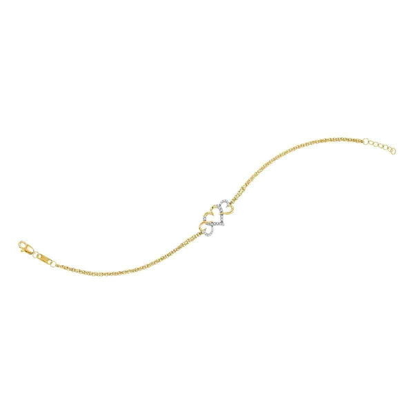 10kt Yellow Gold Women's Round Diamond Triple Heart Chain Bracelet 1-10 Cttw - FREE Shipping (US/CAN)-Gold & Diamond Bracelets-JadeMoghul Inc.