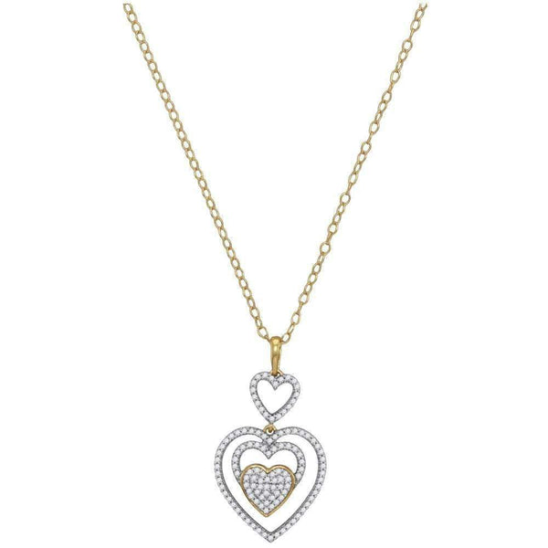 10kt Yellow Gold Women's Round Diamond Triple Nested Heart Pendant Necklace 1-3 Cttw - FREE Shipping (US/CAN)-Gold & Diamond Pendants & Necklaces-JadeMoghul Inc.