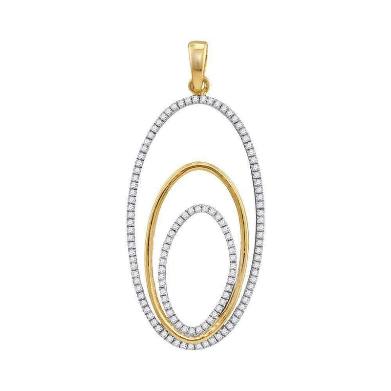 10kt Yellow Gold Women's Round Diamond Triple Nested Oval Pendant 1-3 Cttw - FREE Shipping (US/CAN)-Gold & Diamond Pendants & Necklaces-JadeMoghul Inc.