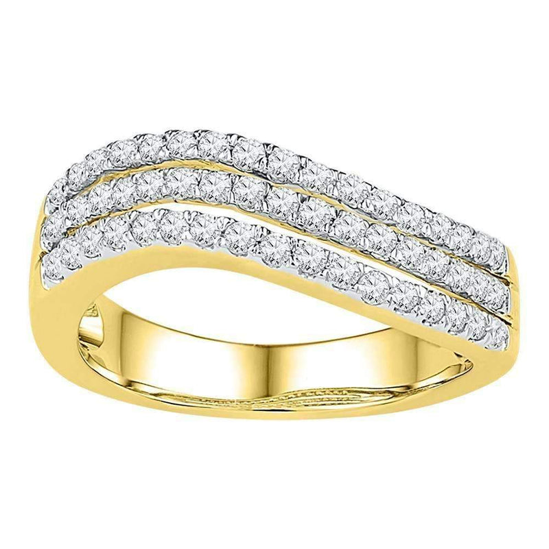 10kt Yellow Gold Women's Round Diamond Triple Row Contoured Band Ring 1/2 Cttw - FREE Shipping (US/CAN)-Gold & Diamond Bands-5-JadeMoghul Inc.