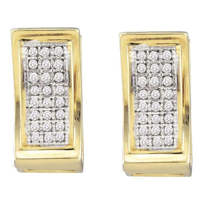 10kt Yellow Gold Women's Round Diamond Triple Row Huggie Earrings 1-6 Cttw - FREE Shipping (USA/CAN)-Gold & Diamond Earrings-JadeMoghul Inc.