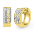 10kt Yellow Gold Women's Round Diamond Triple Row Huggie Hoop Earrings 1-4 Cttw - FREE Shipping (USA/CAN)-Gold & Diamond Earrings-JadeMoghul Inc.