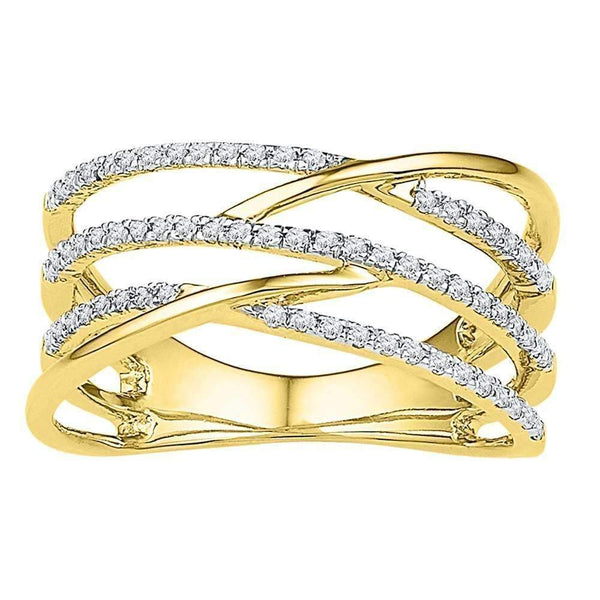 10kt Yellow Gold Women's Round Diamond Triple Row Openwork Crossover Band Ring 1-3 Cttw - FREE Shipping (US/CAN)-Gold & Diamond Bands-JadeMoghul Inc.