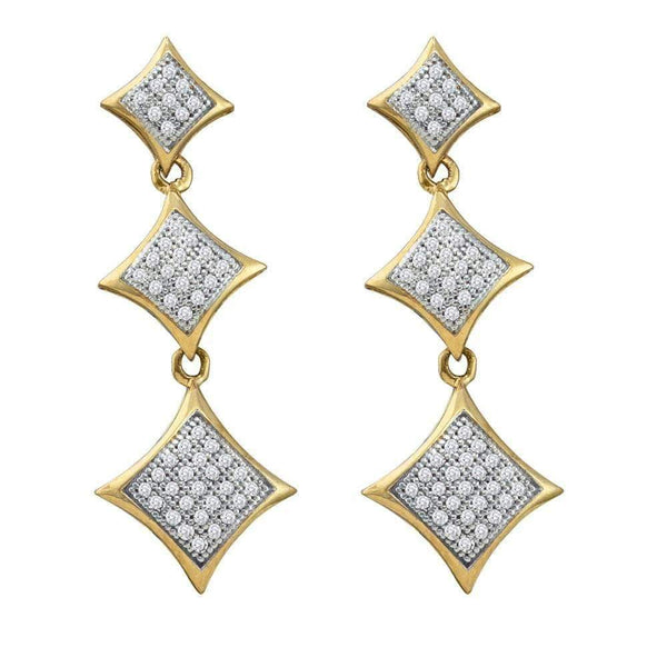 10kt Yellow Gold Women's Round Diamond Triple Square Kite Dangle Earrings 1-3 Cttw - FREE Shipping (USA/CAN)-Gold & Diamond Earrings-JadeMoghul Inc.