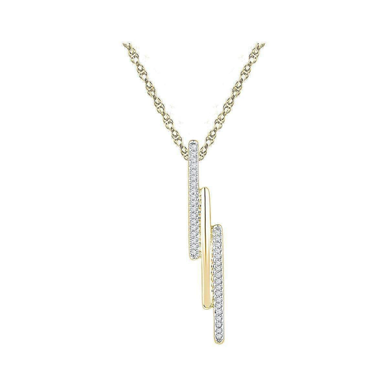 10kt Yellow Gold Women's Round Diamond Triple Vertical Bar Pendant 1-8 Cttw - FREE Shipping (US/CAN)-Gold & Diamond Pendants & Necklaces-JadeMoghul Inc.