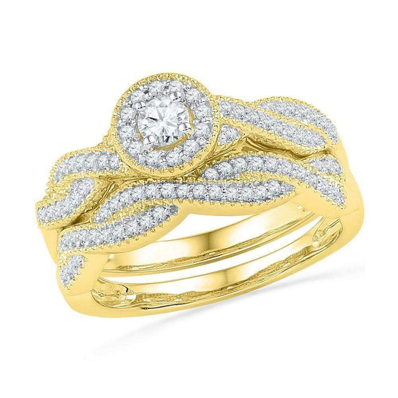 10kt Yellow Gold Women's Round Diamond Twist Bridal Wedding Engagement Ring Band Set 1/2 Cttw - FREE Shipping (US/CAN)-Gold & Diamond Wedding Ring Sets-5.5-JadeMoghul Inc.