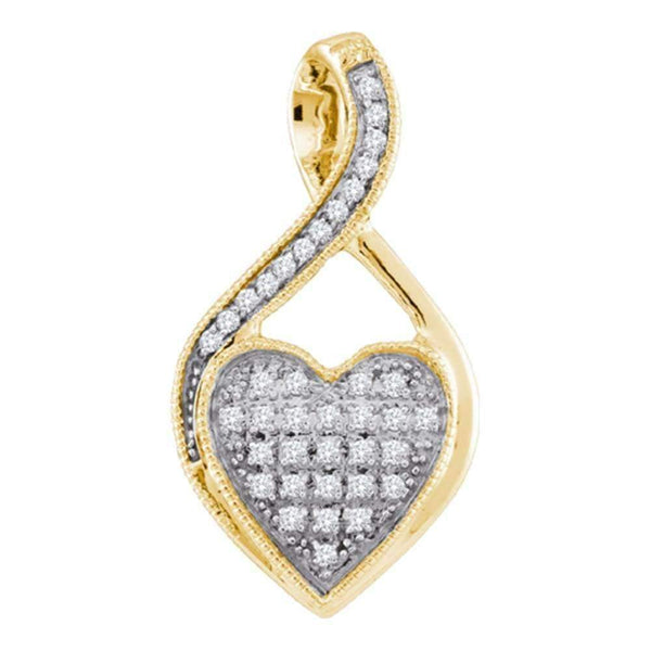 10kt Yellow Gold Women's Round Diamond Twist Heart Cluster Pendant 1-10 Cttw - FREE Shipping (US/CAN)-Gold & Diamond Pendants & Necklaces-JadeMoghul Inc.