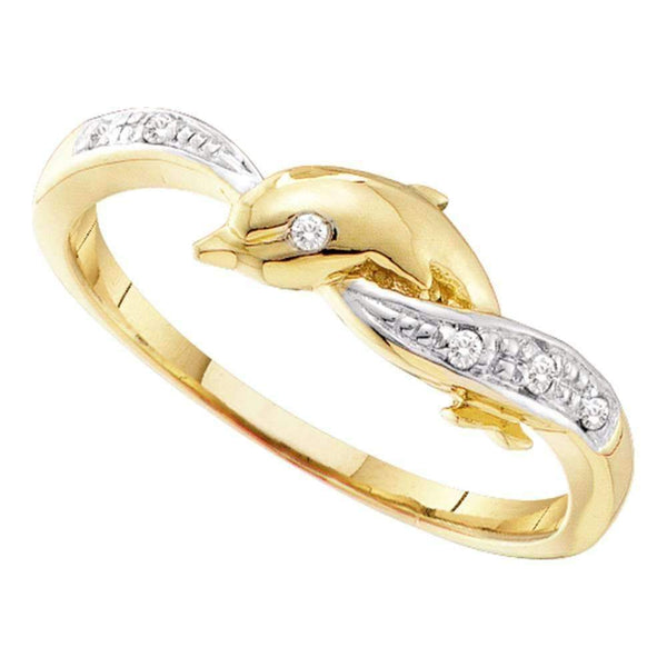 10kt Yellow Gold Women's Round Diamond Two-tone Dolphin Fish Animal Ring .03 Cttw - FREE Shipping (US/CAN)-Gold & Diamond Rings-5-JadeMoghul Inc.