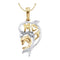 10kt Yellow Gold Women's Round Diamond Two-tone Double Dolphin Mom Pendant .03 Cttw - FREE Shipping (US/CAN)-Gold & Diamond Pendants & Necklaces-JadeMoghul Inc.