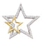 10kt Yellow Gold Women's Round Diamond Two-tone Double Star Outline Pendant 1-6 Cttw - FREE Shipping (US/CAN)-Gold & Diamond Pendants & Necklaces-JadeMoghul Inc.