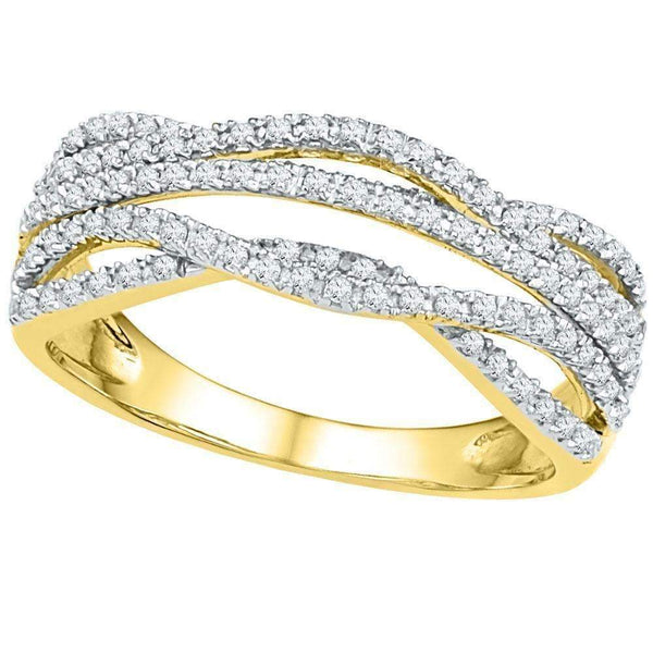 10kt Yellow Gold Women's Round Diamond Woven Band Ring 1/3 Cttw - FREE Shipping (US/CAN)-Gold & Diamond Bands-6.5-JadeMoghul Inc.