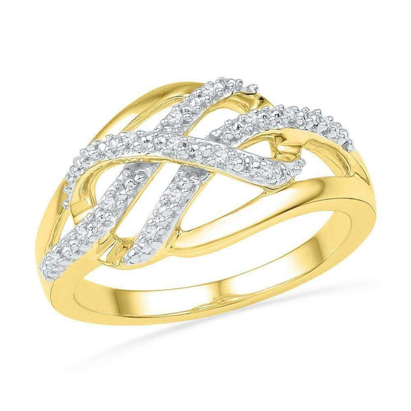 10kt Yellow Gold Women's Round Diamond Woven Crossover Band Ring 1/20 Cttw - FREE Shipping (US/CAN)-Gold & Diamond Bands-5-JadeMoghul Inc.