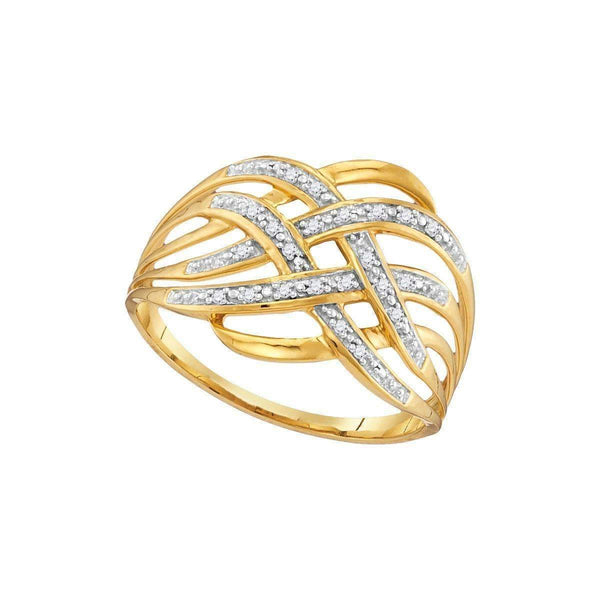 10kt Yellow Gold Women's Round Diamond Woven Fashion Band Ring 1/20 Cttw - FREE Shipping (US/CAN)-Gold & Diamond Fashion Rings-5-JadeMoghul Inc.