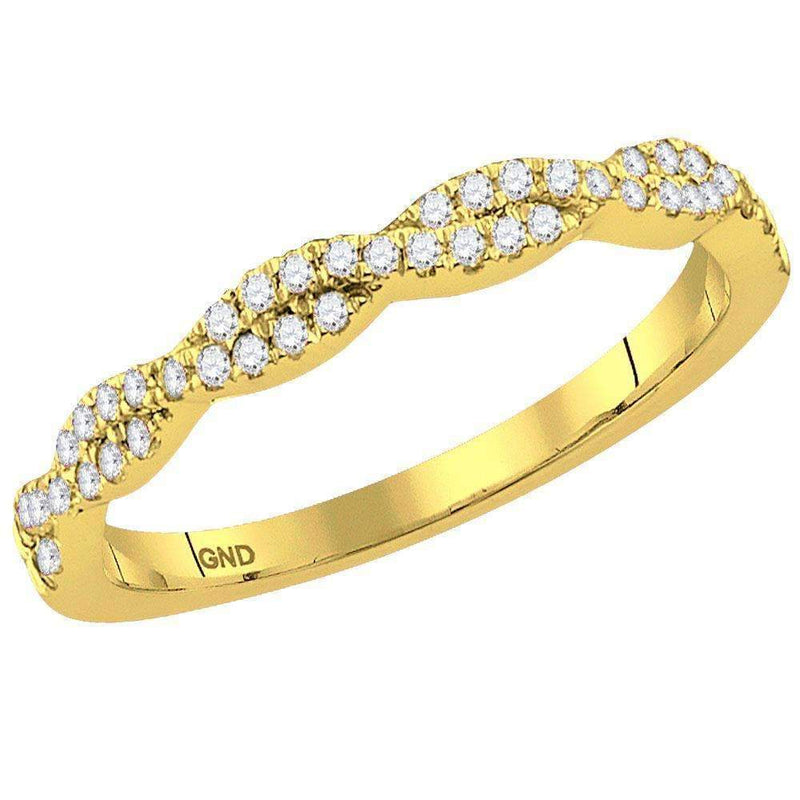 10kt Yellow Gold Women's Round Diamond Woven Twist Stackable Band Ring 1/4 Cttw - FREE Shipping (US/CAN)-Rings And Bands-5-JadeMoghul Inc.