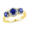 10kt Yellow Gold Women's Round Lab-Created Blue Sapphire 3-stone Diamond Ring 1-3/8 Cttw - FREE Shipping (US/CAN)-Gold & Diamond Fashion Rings-5-JadeMoghul Inc.