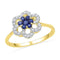 10kt Yellow Gold Women's Round Lab-Created Blue Sapphire & Diamond Flower Cluster Ring 1/8 Cttw - FREE Shipping (US/CAN)-Gold & Diamond Fashion Rings-5-JadeMoghul Inc.