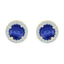 10kt Yellow Gold Women's Round Lab-Created Blue Sapphire Diamond Stud Earrings 1-1-2 Cttw - FREE Shipping (US/CAN)-Gold & Diamond Earrings-JadeMoghul Inc.