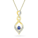 10kt Yellow Gold Women's Round Lab-Created Blue Sapphire Solitaire Diamond Pendant .02 Cttw - FREE Shipping (US/CAN)-Gold & Diamond Pendants & Necklaces-JadeMoghul Inc.