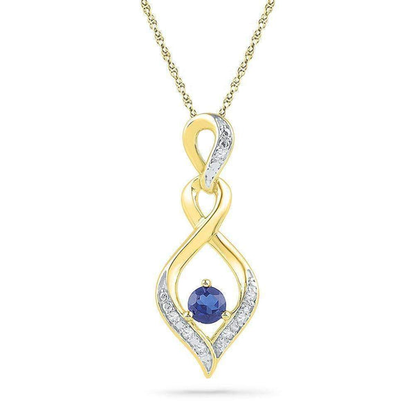 10kt Yellow Gold Women's Round Lab-Created Blue Sapphire Solitaire Diamond Pendant .02 Cttw - FREE Shipping (US/CAN)-Gold & Diamond Pendants & Necklaces-JadeMoghul Inc.