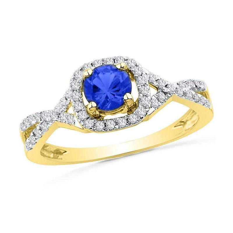 10kt Yellow Gold Women's Round Lab-Created Blue Sapphire Solitaire Diamond Ring 1/5 Cttw - FREE Shipping (US/CAN)-Gold & Diamond Fashion Rings-9-JadeMoghul Inc.