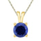 10kt Yellow Gold Womens Round Lab-Created Blue Sapphire Solitaire Pendant 1-1-3 Cttw-Gold & Diamond Pendants & Necklaces-JadeMoghul Inc.