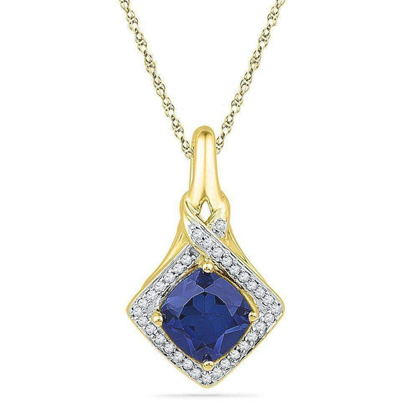 10kt Yellow Gold Women's Round Lab-Created Blue Sapphire Solitaire Pendant 1-5-8 Cttw - FREE Shipping (US/CAN)-Gold & Diamond Pendants & Necklaces-JadeMoghul Inc.