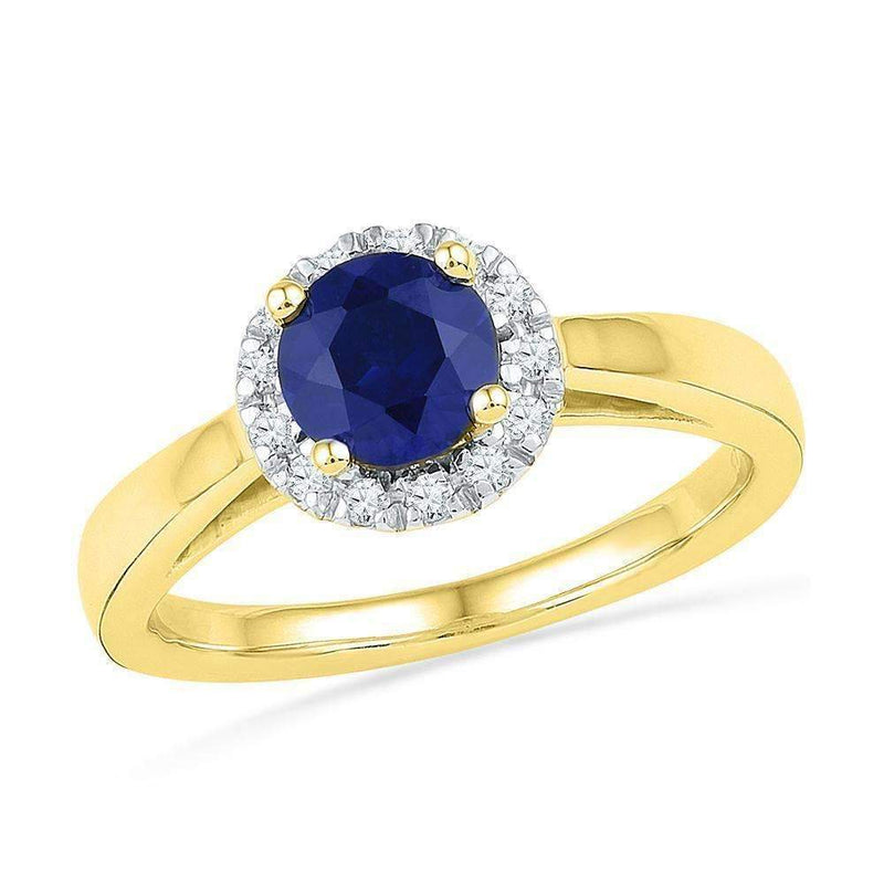 10kt Yellow Gold Women's Round Lab-Created Blue Sapphire Solitaire Ring 1-1/8 Cttw - FREE Shipping (US/CAN)-Gold & Diamond Fashion Rings-5.5-JadeMoghul Inc.