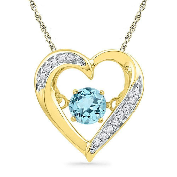 10kt Yellow Gold Womens Round Lab-Created Blue Topaz Moving Twinkle Heart Pendant 3-8 Cttw-Gold & Diamond Pendants & Necklaces-JadeMoghul Inc.