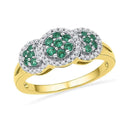 10kt Yellow Gold Women's Round Lab-Created Emerald Diamond Cluster Ring 3/8 Cttw - FREE Shipping (US/CAN)-Gold & Diamond Fashion Rings-6.5-JadeMoghul Inc.