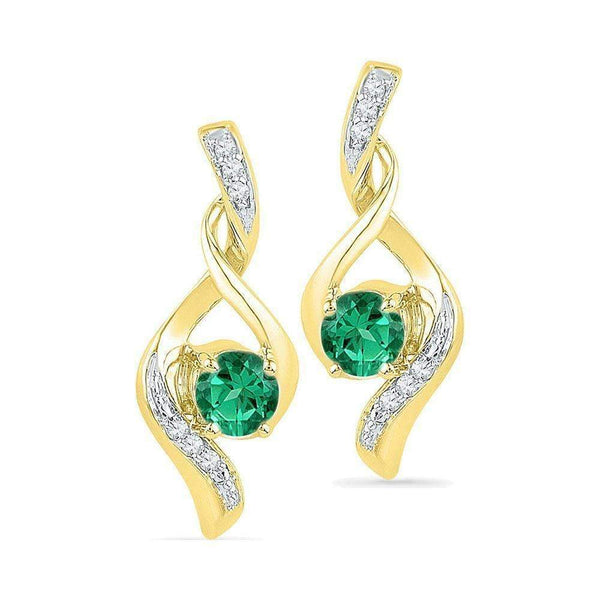 10kt Yellow Gold Women's Round Lab-Created Emerald Solitaire Diamond Earrings 1-3 Cttw - FREE Shipping (USA/CAN)-Gold & Diamond Earrings-JadeMoghul Inc.