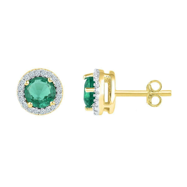 10kt Yellow Gold Womens Round Lab-Created Emerald Solitaire Stud Earrings 1-1-6 Cttw-Gold & Diamond Earrings-JadeMoghul Inc.