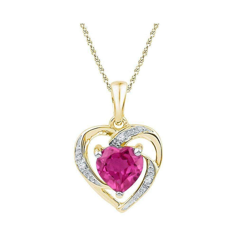 10kt Yellow Gold Womens Round Lab-Created Pink Sapphire Heart Pendant 1-1-8 Cttw-Gold & Diamond Pendants & Necklaces-JadeMoghul Inc.