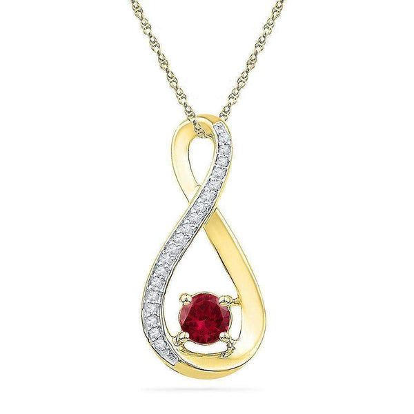 10kt Yellow Gold Women's Round Lab-Created Ruby Diamond Fashion Pendant 5-8 Cttw - FREE Shipping (US/CAN)-Gold & Diamond Pendants & Necklaces-JadeMoghul Inc.