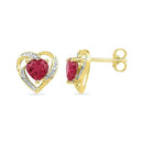 10kt Yellow Gold Women's Round Lab-Created Ruby Heart Love Earrings 3-8 Cttw - FREE Shipping (USA/CAN)-Gold & Diamond Earrings-JadeMoghul Inc.