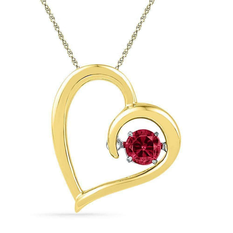 10kt Yellow Gold Women's Round Lab-Created Ruby Heart Love Pendant 1-5 Cttw - FREE Shipping (US/CAN)-Gold & Diamond Pendants & Necklaces-JadeMoghul Inc.