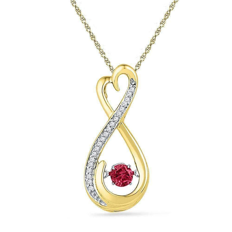 10kt Yellow Gold Women's Round Lab-Created Ruby Moving Twinkle Solitaire Infinity Pendant 1-3 Cttw - FREE Shipping (US/CAN)-Gold & Diamond Pendants & Necklaces-JadeMoghul Inc.