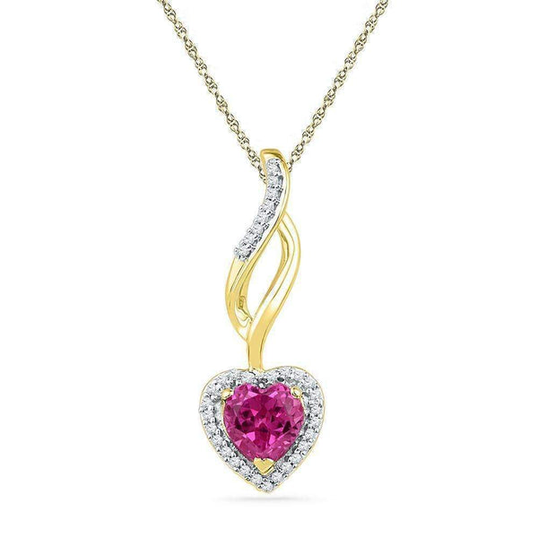 10kt Yellow Gold Womens Round Lab-Created Ruby Solitaire Pendant 1-1-8 Cttw - FREE Shipping (US/CAN)-Gold & Diamond Pendants & Necklaces-JadeMoghul Inc.