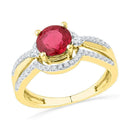 10kt Yellow Gold Women's Round Lab-Created Ruby Solitaire Ring 2-1/12 Cttw - FREE Shipping (US/CAN)-Gold & Diamond Fashion Rings-5.5-JadeMoghul Inc.