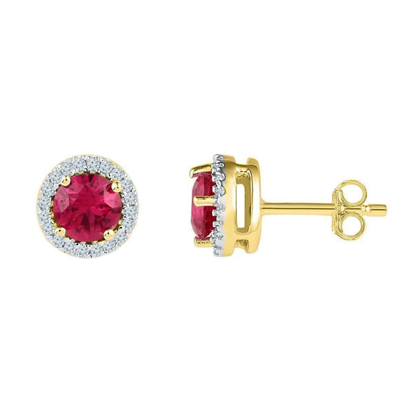 10kt Yellow Gold Womens Round Lab-Created Ruby Solitaire Stud Earrings 1-1-3 Cttw-Gold & Diamond Earrings-JadeMoghul Inc.