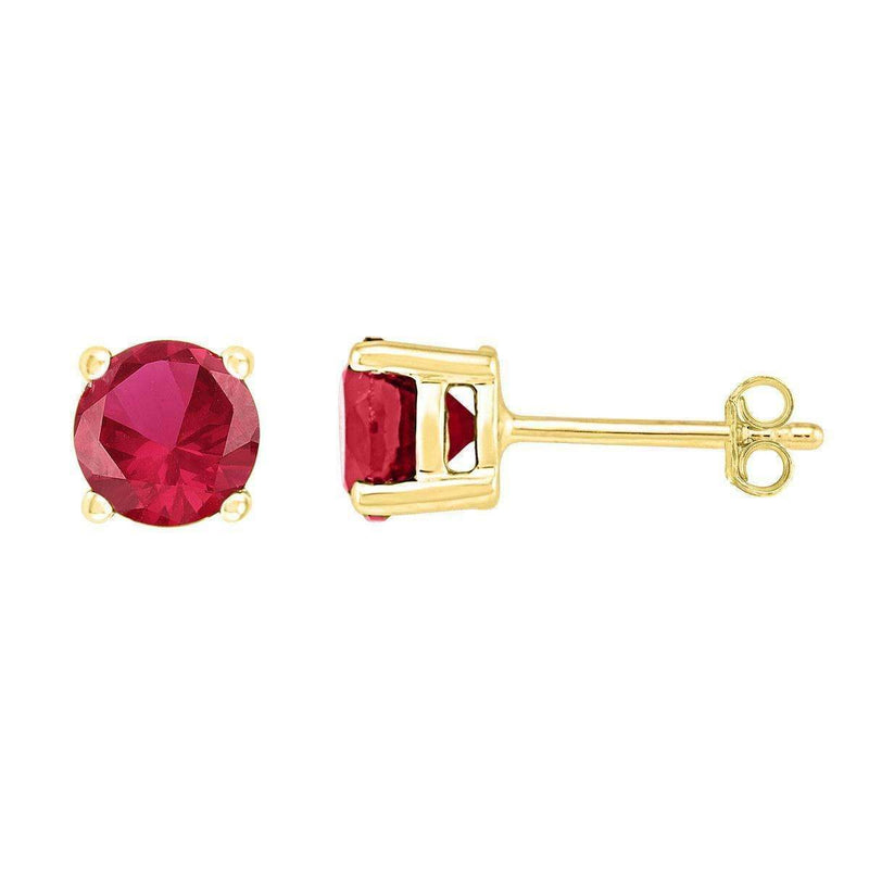 10kt Yellow Gold Womens Round Lab-Created Ruby Stud Earrings 2.00 Cttw-Gold & Diamond Earrings-JadeMoghul Inc.